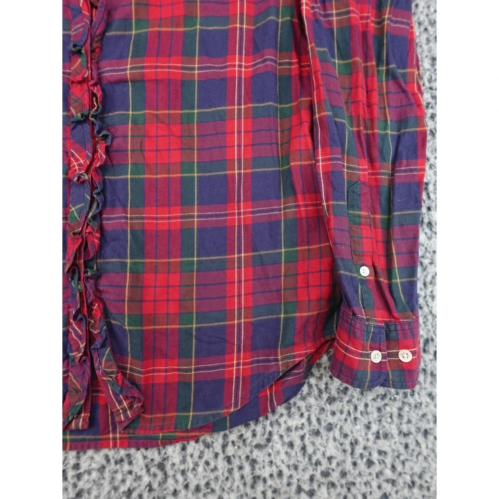 Lauren Ralph Lauren Plaid Shirt Womens Medium‎ Red Ruffle Trim Button Down
